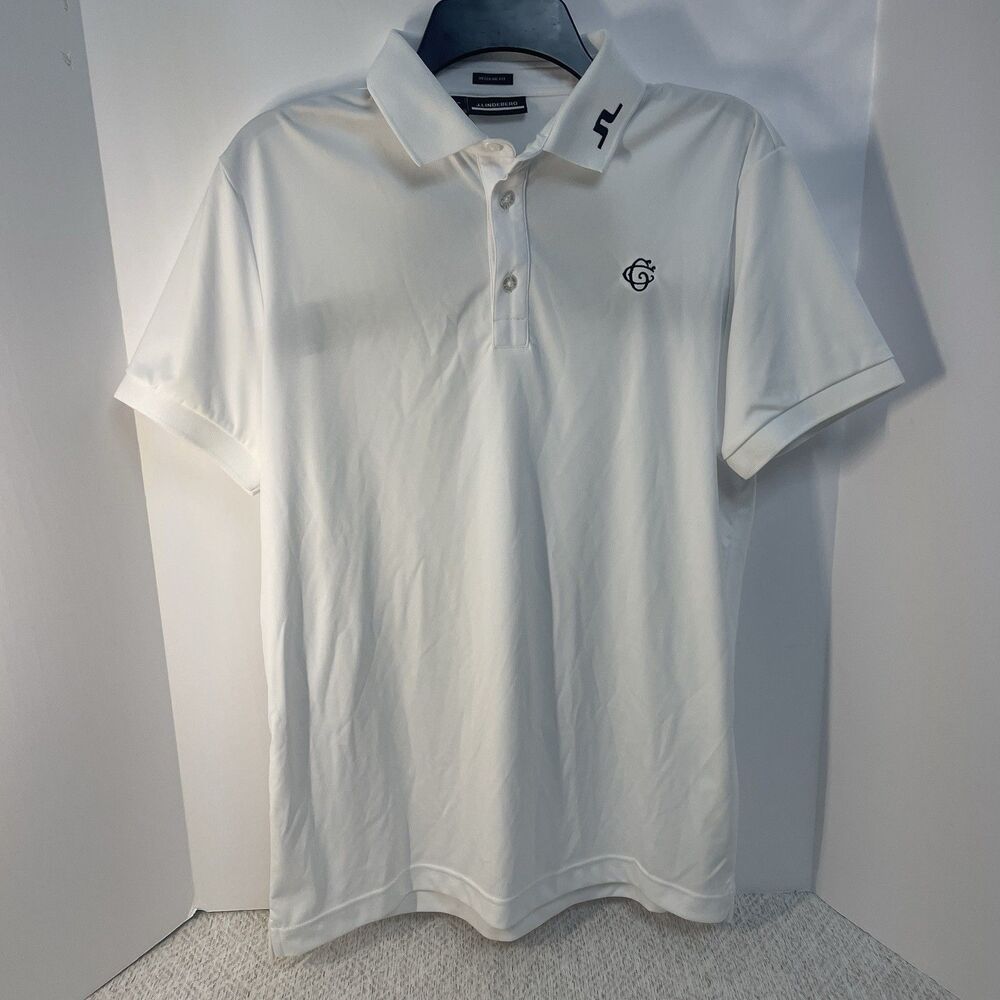 J.Lindeberg Mens M Polo Shirt  White Jersey Regular Fit Golf Short Sleeve